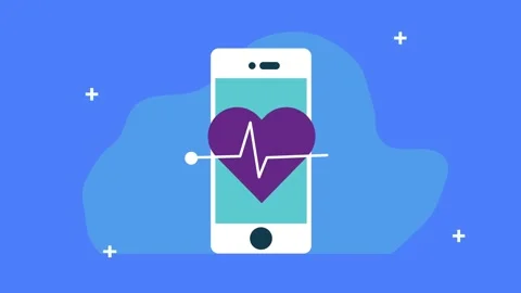 Flat animation of white smartphone featuring purple heart icon with white c.. Stock Footage 338398545