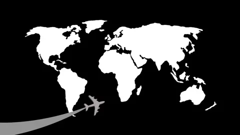 Flat animation of a world map airplane leaving contrail across the lower-le.. Stock Footage 337062575