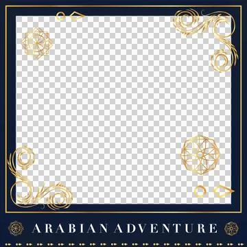 Flat Arabian frame is showing with transparent background, gold border, 스톡 일러스트