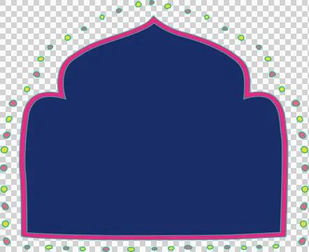 Flat arch frame is floating on clear background, blue fill, pink-teal outlines, Stock Illustration