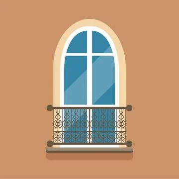 Flat arched window and decorative facade cornice Stock Illustration