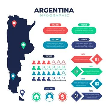 Flat argentina map infographic Stock Illustration