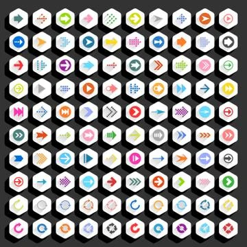 Flat arrow icon hexagon web button Stock Illustration