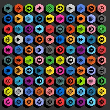 Flat arrow icon hexagon web button Illustrazione stock