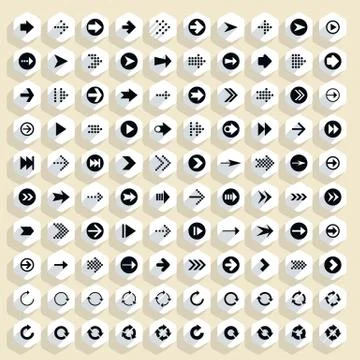 Flat arrow icon hexagon web button Stock Illustration