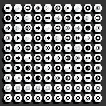Flat arrow icon hexagon web button Stock Illustration