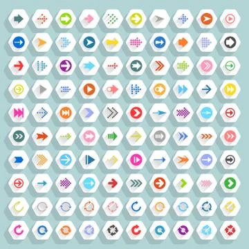 Flat arrow icon hexagon web button Stock-Illustration