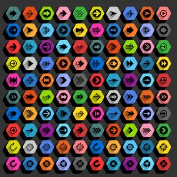 Flat arrow icon hexagon web button 스톡 일러스트