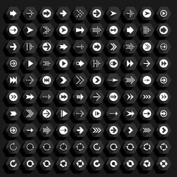 Flat arrow icon hexagon web button 스톡 일러스트