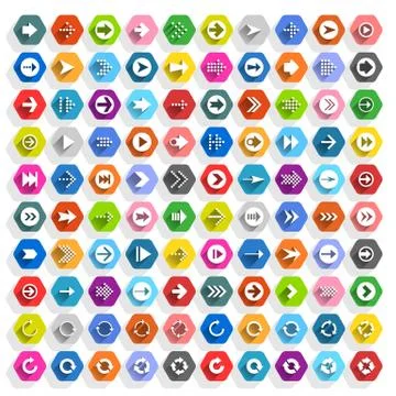 Flat arrow icon hexagon web button 스톡 일러스트