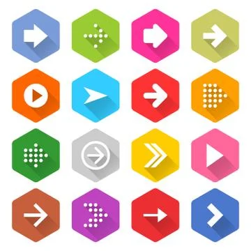 Flat arrow icon set hexagon web button Illustrazione stock