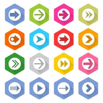 Flat arrow icon set hexagon web button Иллюстрация