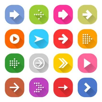 Flat arrow icon set square web button Illustrazione stock