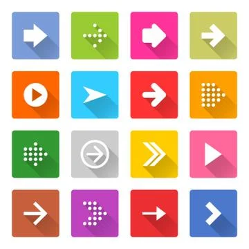 Flat arrow icon set square web button Stock Illustration