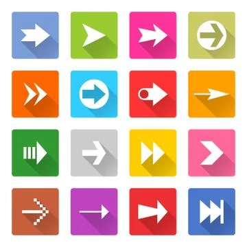 Flat arrow icon set square web button Stock Illustration