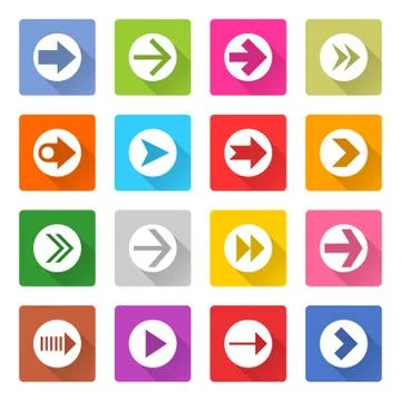 Flat arrow icon set square web button Stock Illustration