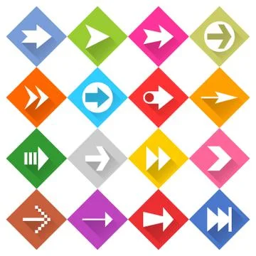 Flat arrow icon set web rhomb button Stock Illustration