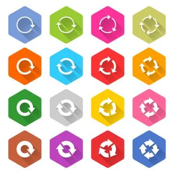 Flat arrow reload icon hexagon web button Stock Illustration