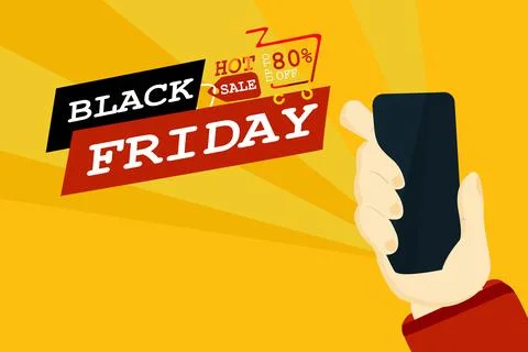 Flat art design for use smartphone online shopping from end year and black fr Stock Illustration