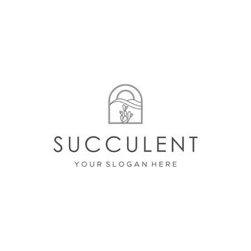 Flat art line SUCCULENT hill plants Logo design Stock Illustration