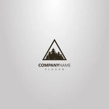  flat art logo of a coniferous forest in a triangular frame Illustrazione stock