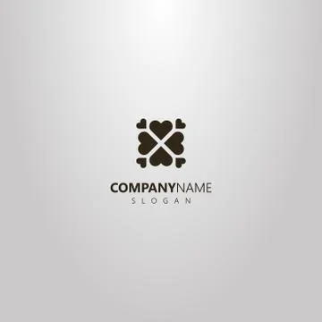 Flat art logo of heart-shaped clover with four hearts around Illustrazione stock