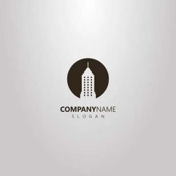 Flat art negative space round logo of skyscraper with a spire Stock Illustration