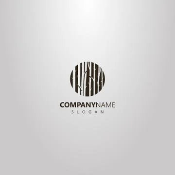 Flat art negative space round logo of tree trunks  in the forest Stock Illustration
