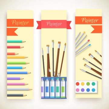 Flat art painter workshop with paint supplies equipment tools ba Stock Illustration