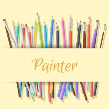 Flat art painter workshop with paint supplies equipment tools ba Stock Illustration