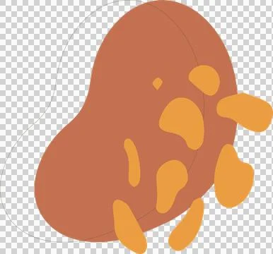 Flat art showing rust blob overlapping oval line with mustard drops on Stock Illustration