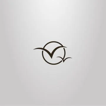Flat art simple vector sign of two seagulls in a round frame Stock Illustration