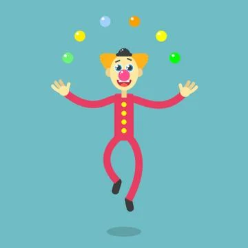  flat art vector cartoon illustration of a dancing clown Illustrazione stock