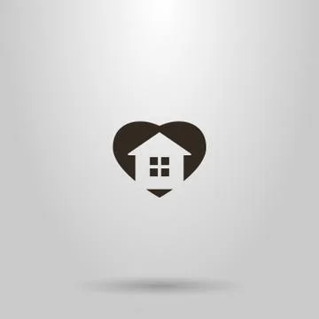 Flat art vector heart-shaped negative space sign of a private house 스톡 일러스트