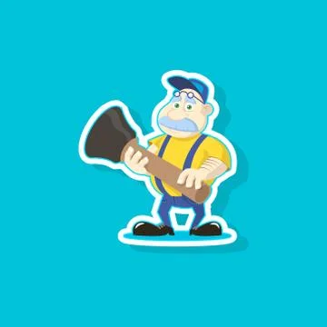 Flat art vector illustration of a cute cartoon plumber with plunger Stock Illustration