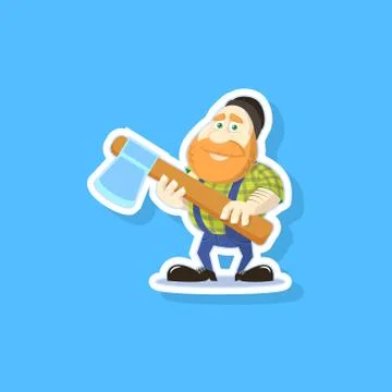  flat art vector illustration of a cute cartoon lumberjack with an axe Stock Illustration