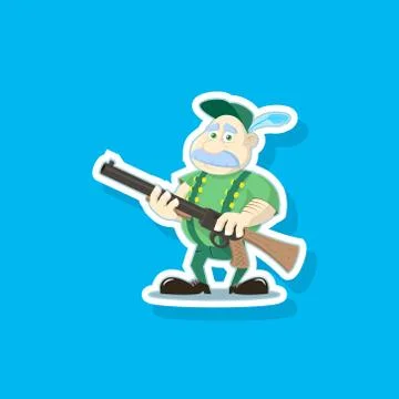 Flat art vector illustration of a cute cartoon hunter with a gun Stock-Illustration