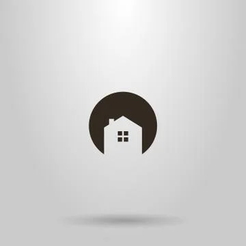 Flat art vector round negative space sign of a private house Illustrazione stock