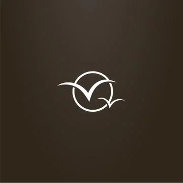 Flat art vector sign of two seagulls in a round frame Stock Illustration