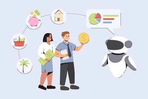 Flat artificial intelligence help calculate personal monthly budget Stock Illustration