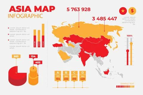 Flat asia map infographic Stock Illustration