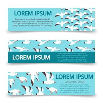Flat atlantic seabirds banners template design Ilustración de archivo