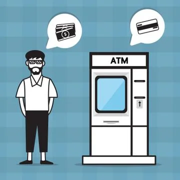 Flat ATM and a man need money Stock Illustration