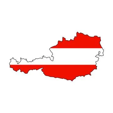 Flat Austria outline map with national flag. Stock Illustration