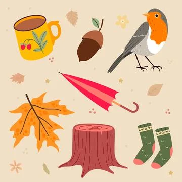 Flat autumn celebration elements collection 스톡 일러스트