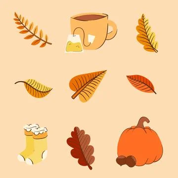 Flat autumn celebration elements collection Stock Illustration
