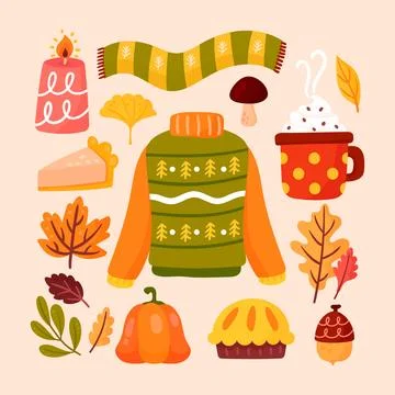 Flat autumn celebration elements collection Illustrazione stock