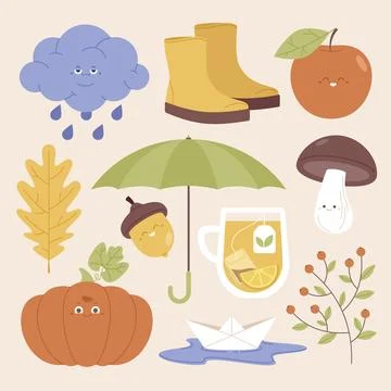 Flat autumn celebration elements collection 스톡 일러스트