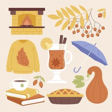 Flat autumn celebration elements collection Stock Illustration