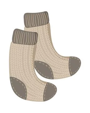 Flat autumn illustration vector warm knitted socks on white background. Hand Stock Illustration